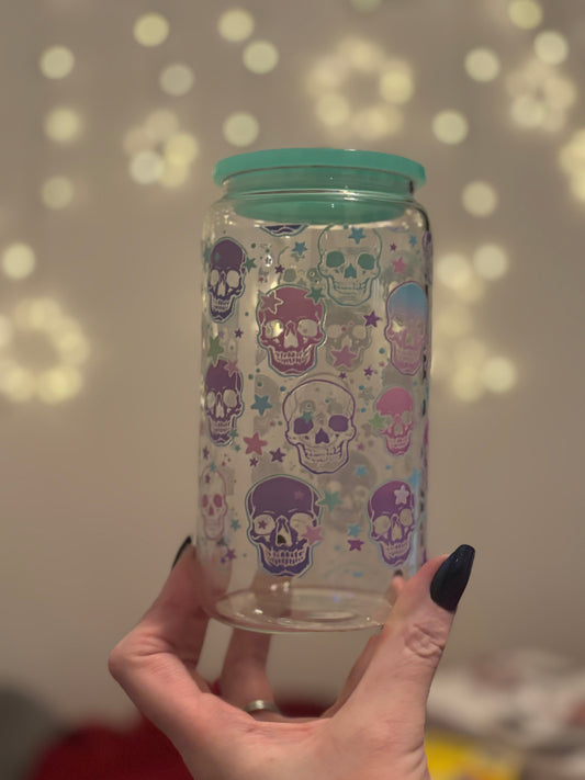 Cute pastel skull glass tumbler