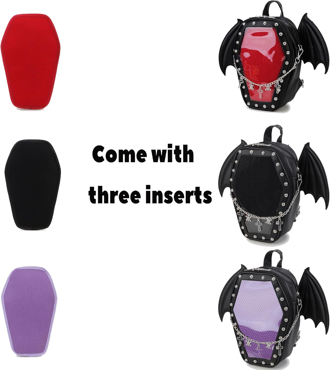 Coffin Backpack with Detachable Bat Wings With inserts for Enamel Pins Display